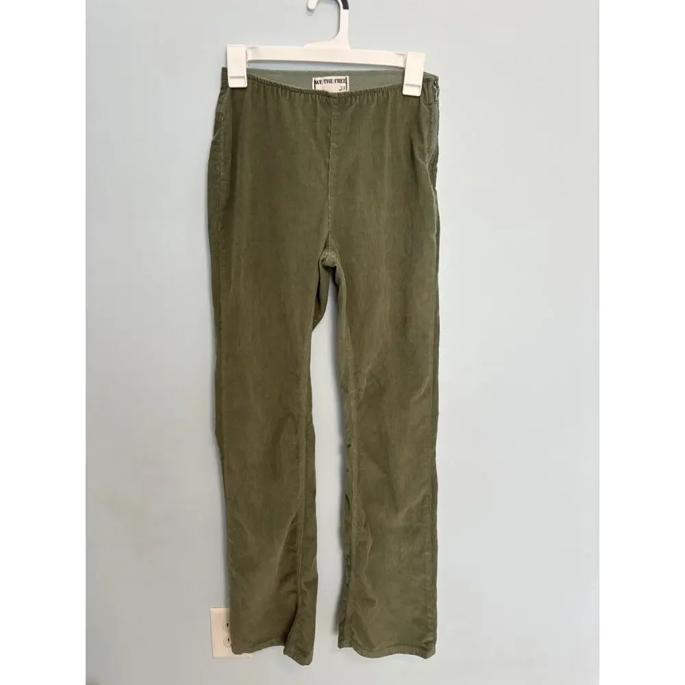 Free People pants women’s Sz 27 green corduroy Jenny High rise Skinny flare boho - Picture 1 of 8